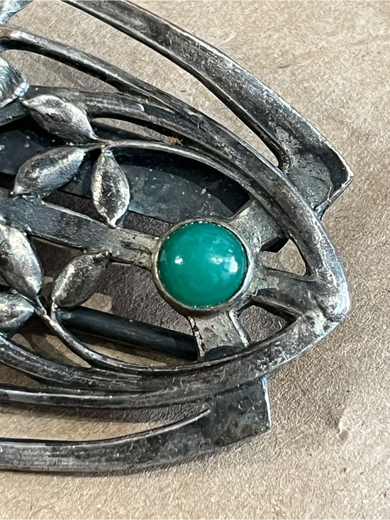 Vintage Art Nouvou silvertone belt buckle  two gemstones main image 6